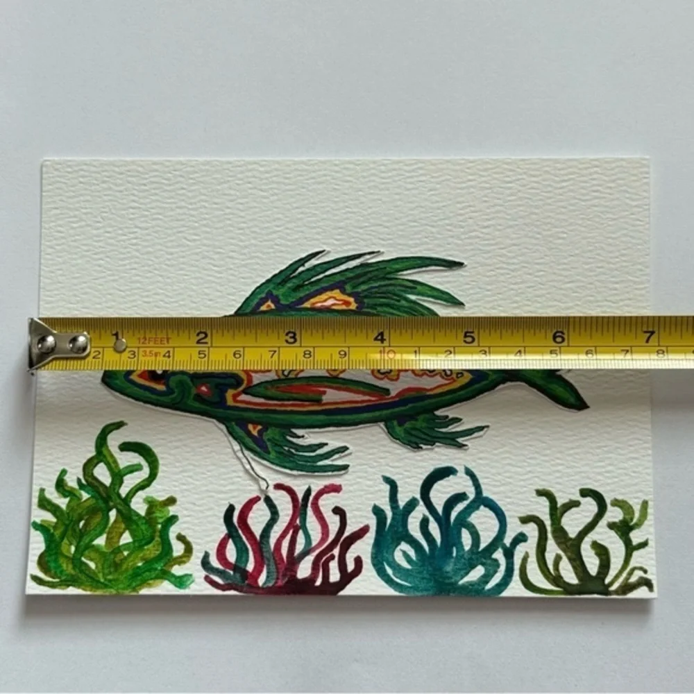 Tropic Tides Original Mixed Media Cutout Fish & Watercolor Reef by Kyla H 5x7” - Picture 5 of 7